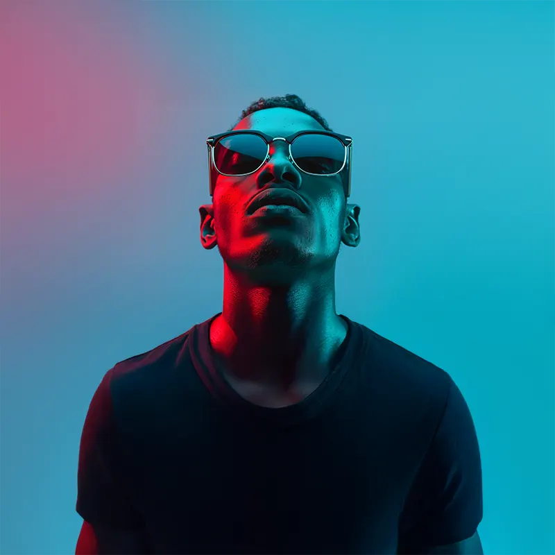 AI portrait with neon lighting modern photography